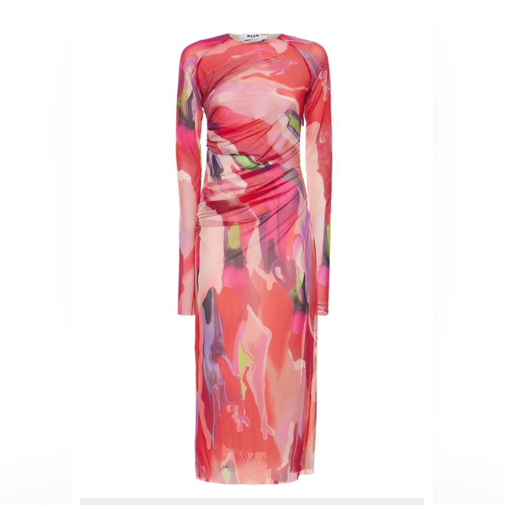 MSGM Abstract-Print Midi Dress (size IT 40)
